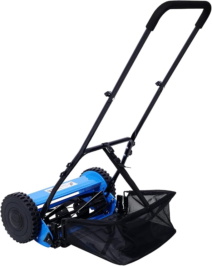 Lawn Mower 16-Inch 5-Blade Reel Mower Push Reel Lawn Mower with Grass Catcher (Blue)