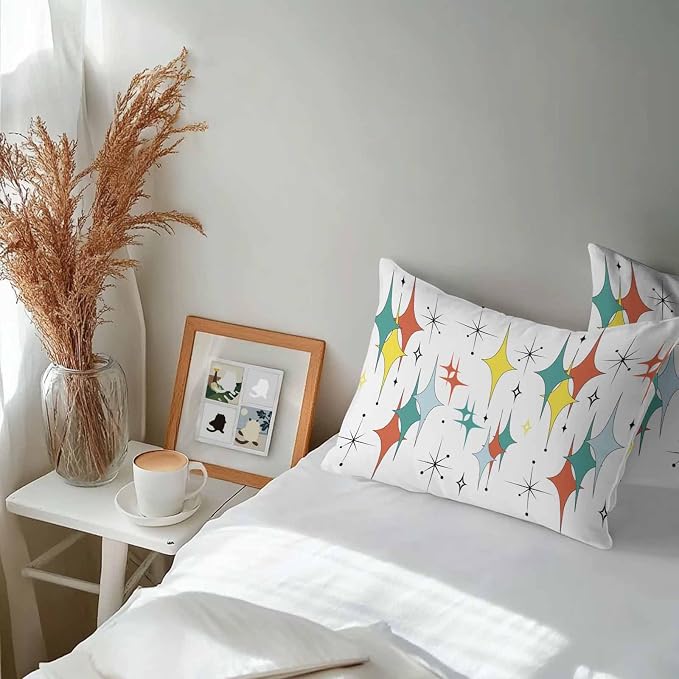 Middle Century Waterproof Outdoor Pillow Covers Set of 2 Home Decor, Boho Abstract Art Teal Orange Rhomboid Pillowcase Patio Pillow Covers for Couch Bench Furniture Garden 20x12in