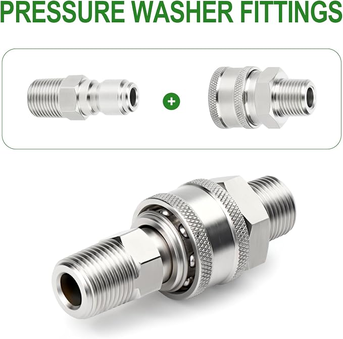 TAISHER 6PCS 304 Stainless Steel 3/8" Female NPT High Pressure Washer Quick Connect Coupler for Pressure Washing Gun Hose Accessories
