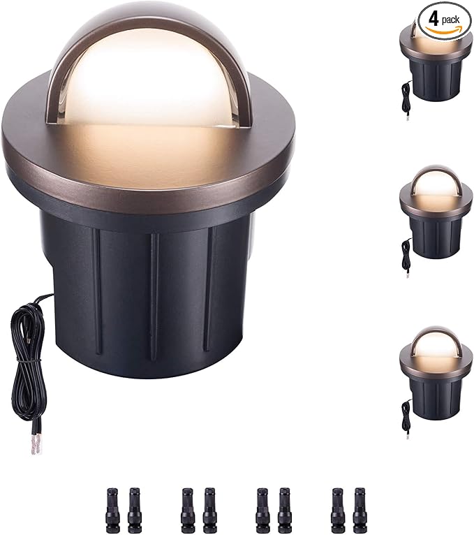 3000K LED Well Lights, 4 Pack 6W 420LM Low Voltage 12V In-Ground Landscape Lights, IP67 Waterproof Aluminum Oil-Rubbed Bronze, No Glare Outdoor Lighting for Path, Tree, Fence