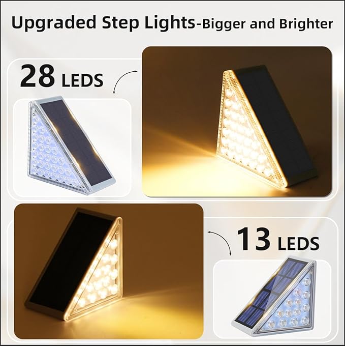 VOLISUN Solar Step Lights for Outside 16 Pack, Solar Stair Lights Outdoor Waterproof IP67,28 LED,240 LM,1200 mAH Outdoor Step Light,Outdoor Decor for Garden Stair, Deck, Front Step, Porch,and Patio