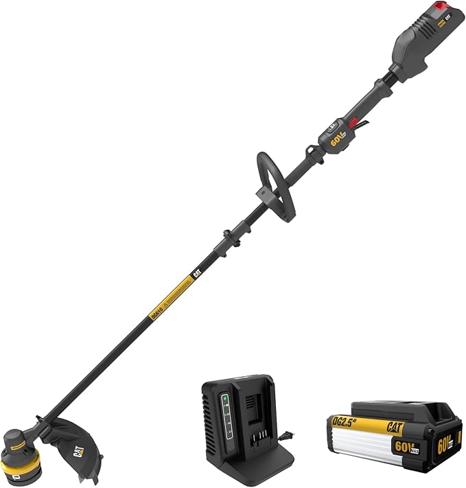 CAT 60V String Trimmer, Edger & 5Ah Battery Bundle - DG610 15" Trimmer with Dual Line Head, Quick Line Load & DG6B5 Battery