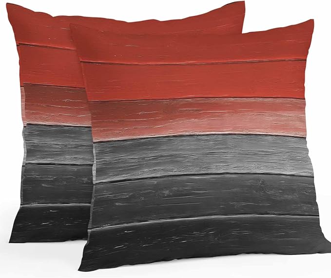 Red Gray Black Outdoor Pillow Covers 24x24 Inch Throw Pillow Covers Set of 2 Waterproof Decorative Pillow Cases Vintage Country Gradient Wooden Grain Cushion Covers for Patio Furniture Garden Couch