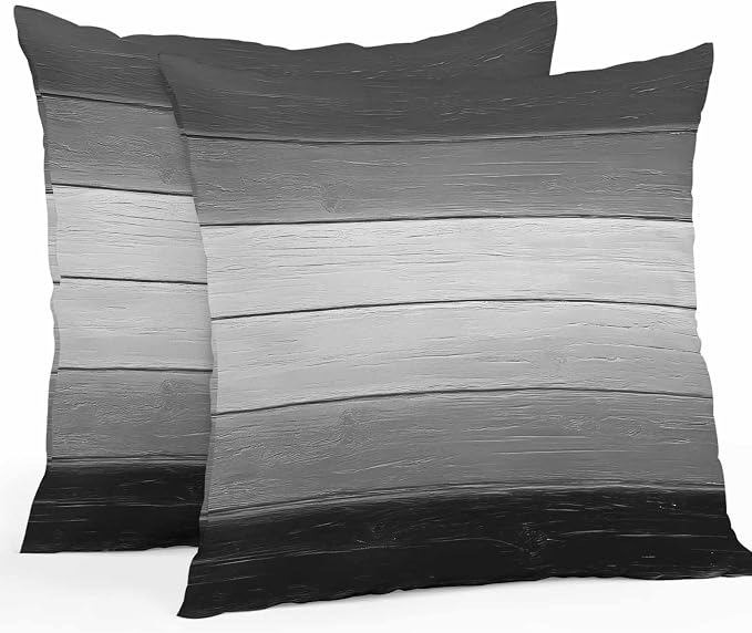 Black Gray Outdoor Pillow Covers 18x18 Inch Throw Pillow Covers Set of 2 Waterproof Decorative Pillow Cases Farmhouse Vintage Gradient Wooden Plank Cushion Covers for Patio Furniture Garden Couch Sofa