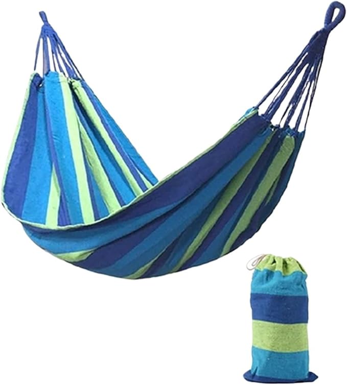 Double Hammock 2 Person Canvas, with Tree Straps for Patio Garden Backyard Outdoor and Indoor (Red, Blue)