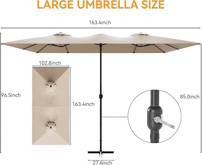10 PCS Outdoor Patio Dining Set with 13.6ft Double-Sided Patio Umbrella,Patio Table and Chairs Metal Outdoor Patio Furniture Set,Dining Table Set with Swivel Chairs,Brown