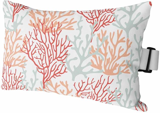 Orange Sea Coral Outdoor Beach Chair Pillow Headrest for Chaise Lounge Chair, Recliner Head Pillow Waterproof Pillowcases with Elastic Band & Pillow Inserts 11x16 Ocean Summer Beach Red Grey White