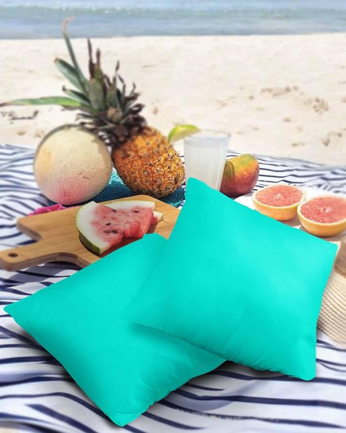 Outdoor Waterproof Throw Pillow Covers Set of 2 Teal Green Pattern Pillowcases 16x16 Inches Pure Colour Patio Decorative Pillows Cushion Case Patio Pillows for Couch Bed Chair Garden