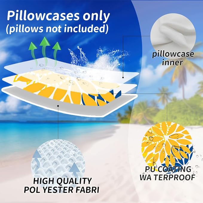 DFXSZ Outdoor Waterproof Pillow Covers 16x16 Set of 2 Yellow Blue Flower | Spring Summer Waterproof Flower Throw Pillowcases（No Inserts）Outdoor Decor for Patio Funiture Garden Polyester Covers