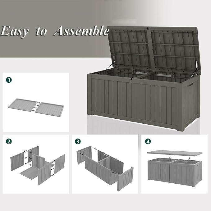 100 Gallon Deck Box, Large Resin Storage Bin, Waterproof and UV Resistant Lockable for Patio Furniture, Outdoor Cushions, Garden Tools