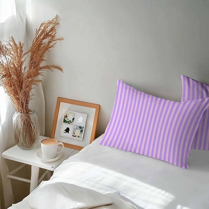 Lumbar Pillow Covers 20x12 Inch Set of 2, Purple Pink Waterproof Outdoor Cushion Covers, Geometric Vertical Striped Solid Rainbow Decorative Pillowcases for Couch, Sofa, Bed, Garden, Patio