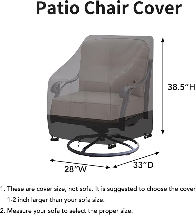 Easy-Going Outdoor Swivel Chair Cover Waterproof, Heavy Duty Patio Chair Cover, Windproof Outdoor Furniture Cover with Air Vent (2 Pack-28Wx33Dx38.5H inch, Gray/Black)