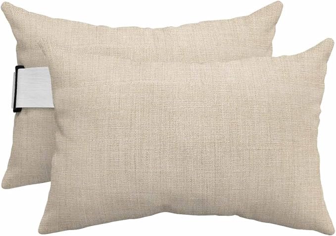 Outdoor Pillow for Chaise Lounge Chair Beige Rustic Vintage Burlap Texture Outdoor Pillows Waterproof with Adjustable Strap Headrest Lumbar Pillows for Garden Patio Furniture 2 Pack 12" x 20"