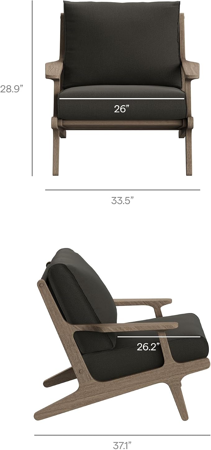 Modway Saratoga 4-Piece Teak Wood Outdoor Furniture Set in Weathered Gray Flint - Patio Conversation Set with Sofa, 2 Armchairs, and Coffee Table