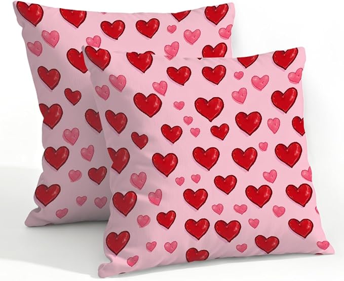 22x22 Inch Outdoor Pillow Covers Set of 2 Waterproof Throw Pillow Covers Decorative Couch Cushion Covers Red Pink Heart Square Pillowcases Protectors for Patio Garden Sofa