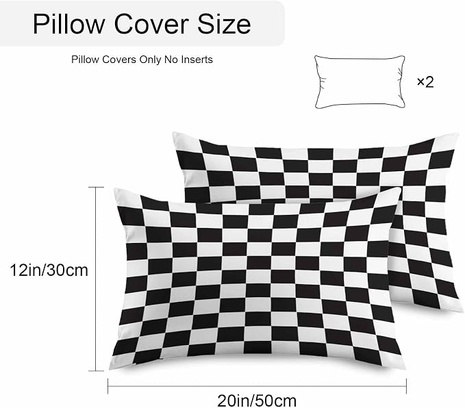 Lumbar Pillow Covers 20x12 Inch Set of 2, Simple Black White Checkered Waterproof Outdoor Cushion Covers, Lattice Buffalo Plaid Decorative Pillowcases for Couch, Sofa, Bed, Garden, Patio
