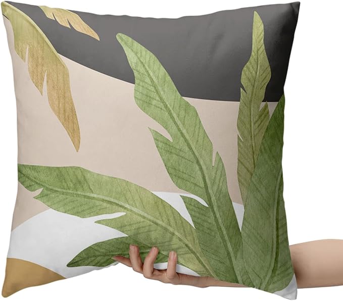 Tropical Green Leaves Throw Pillow Covers Set of 2 Palm Tree Cushion Cases Jungle Banana Leaves Pillow Case 24x24 for Sofa Bed Living Room
