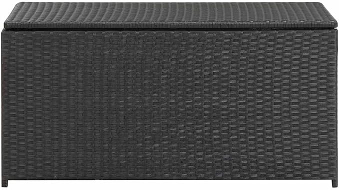 39.3" Patio Storage Box Poly Rattan Outdoor Deck Box with Zipped PE Liner, Large Garden Furniture Cushion Chest for Pillows and Gardening Tools, Indoor Outdoor Use, Black