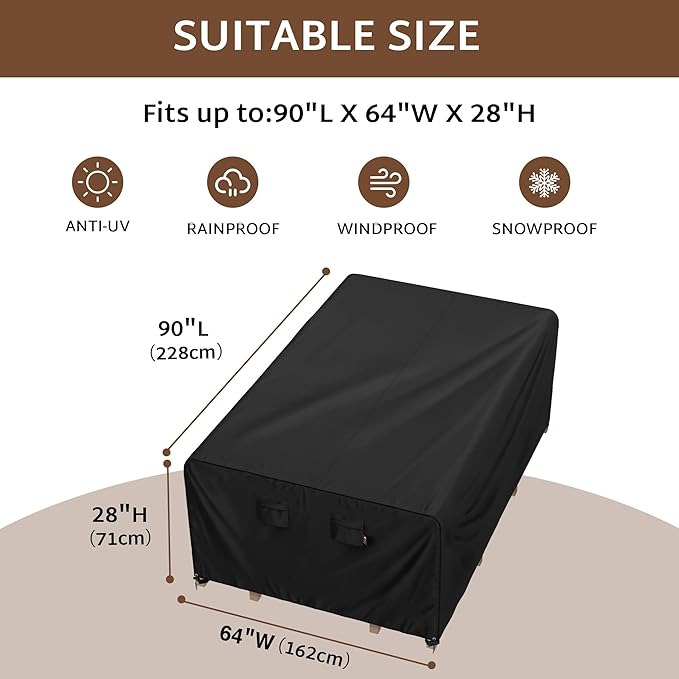 iBirdie Outdoor Patio Furniture Set Covers 90 x 64 inch fit 5 x 7 ft, 64, 63, 62, 60 inch Wide, 90, 89, 88, 87 inch Long, Waterproof Weatherproof Rectangular Cover, 600D for Dining Table and Chairs