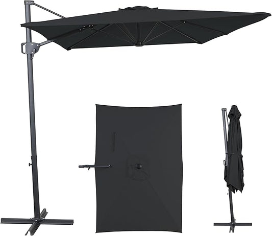 10FT Offset Patio Umbrella, Cantilever Hanging Umbrella with Infinite Tilt, Fade-Resistant Water-Repellent Canopy & Cross Base for Yard, Garden & Deck
