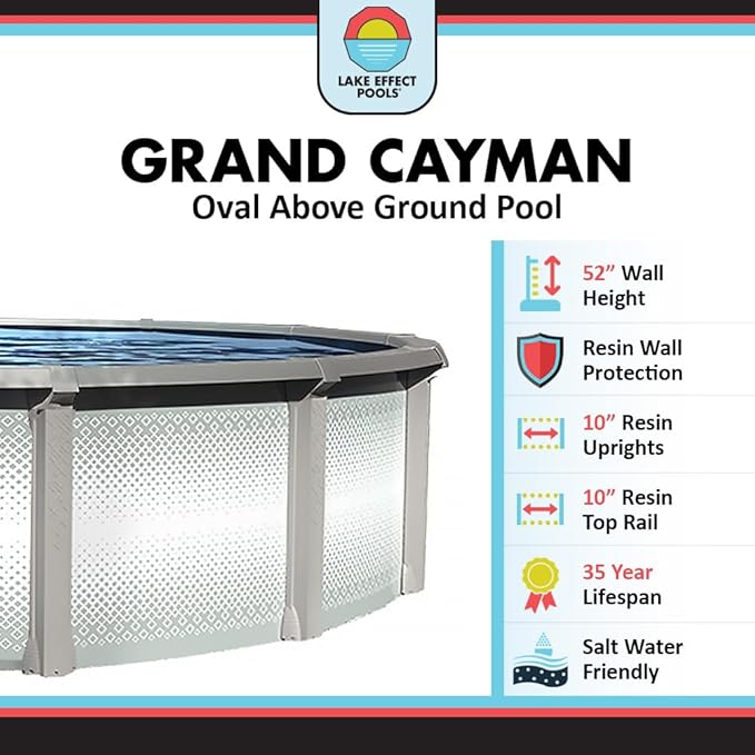 Lake Effect Pools 'Grand Cayman' 18 ft x 33 ft Oval Above Ground Swimming Pool | 52 Inch Strong Extruded Resin Components | Bundle Includes: 25 Gauge Overlap Liner & Widemouth Skimmer