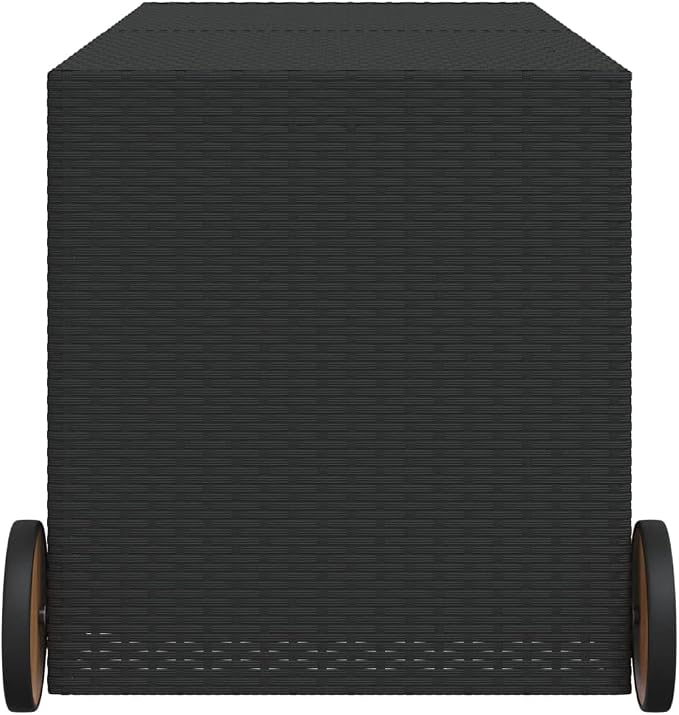 Wicker Outdoor Deck Box with Wheels, 74.8 Gal Outdoor Storage Box with Lid, PE Rattan Storage Container for Pillows, Cushions, Gardening Tools, 50"x21.7"x22"/23.4" Black