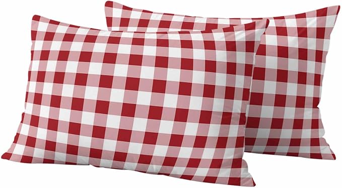 Outdoor Throw Pillow Covers,Red Pink and White Plaid Waterproof Decorative Pillowcases Cushion Cover Pastoral Farm Style Pillow Cases for Patio Couch Sofa Bed,20x12in Set of 2