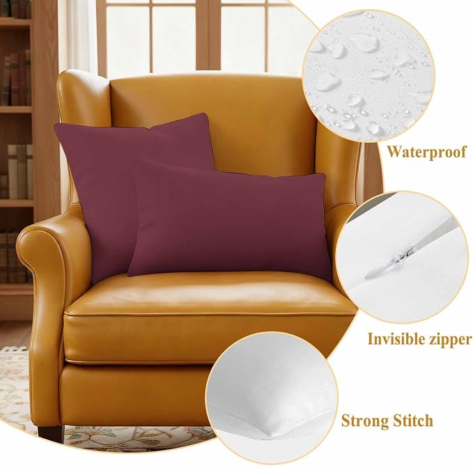 Outdoor Pillow Covers 20 x 20 Inches, Red Solid Color Waterproof Throw Pillow Cover Set of 2, Aesthetics Contemporary Luxury Decorative Square Cushion Covers for Patio/Couch/Garden