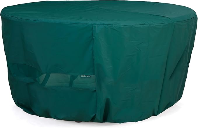Covermates Classic Round Dining Table Cover – All-Weather Outdoor Table Protection, Water-Resistant Vinyl, Elastic Hem, Mesh Vents, Patio Furniture Cover, 36DIAMETER x 25H, Green