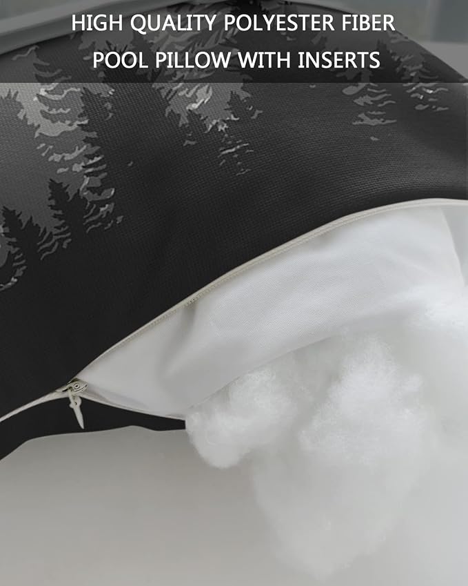 Outdoor Pillows Covers with Inserts Forest Tree Silhouette Dark Gray Abstract Gradient Waterproof Pillow with Adjustable Strap Throw Pillows for Patio Furniture Recliner Lounge Chair, 12x20 inch, 1PCS