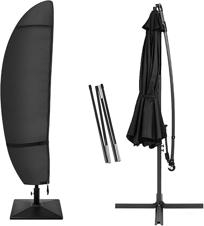Porch Shield Patio Umbrella Cover - Outdoor Waterproof Garden Offset Banana Parasol Cover Fits Cantilever Offset Umbrella 7.5-11.5 Feet, Black