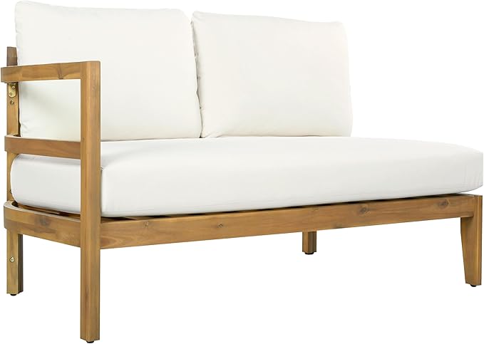 Merax Outdoor Acacia Wood 7-Seater Sectional Sofa Set with Cushions, Wood Patio Modular Lounge with Corner & 1 Table & 2 Club Chairs for Balcony, Porch, Garden, Beige + Light Brown