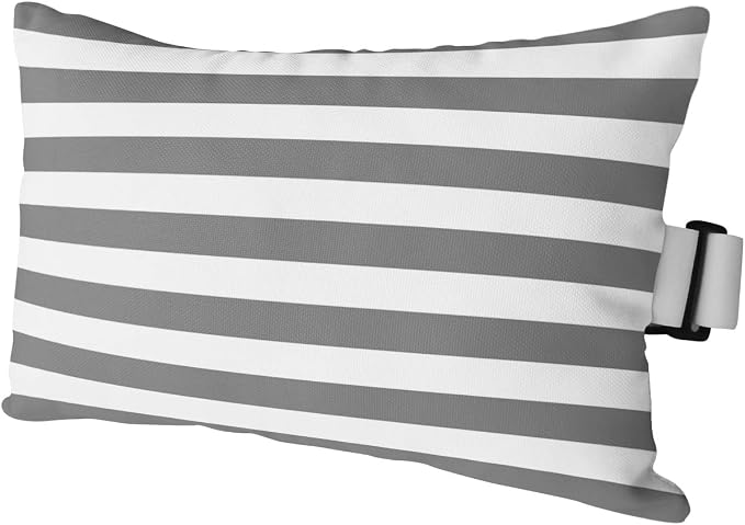 T&H XHome Outdoor Pillow for Chaise Lounge Chair, Grey and White Stripes Waterproof Headrest Pillow Lumbar Pillows with Adjustable Elastic Strap for Beach, Poolside, Patio, Office (1 Pack)