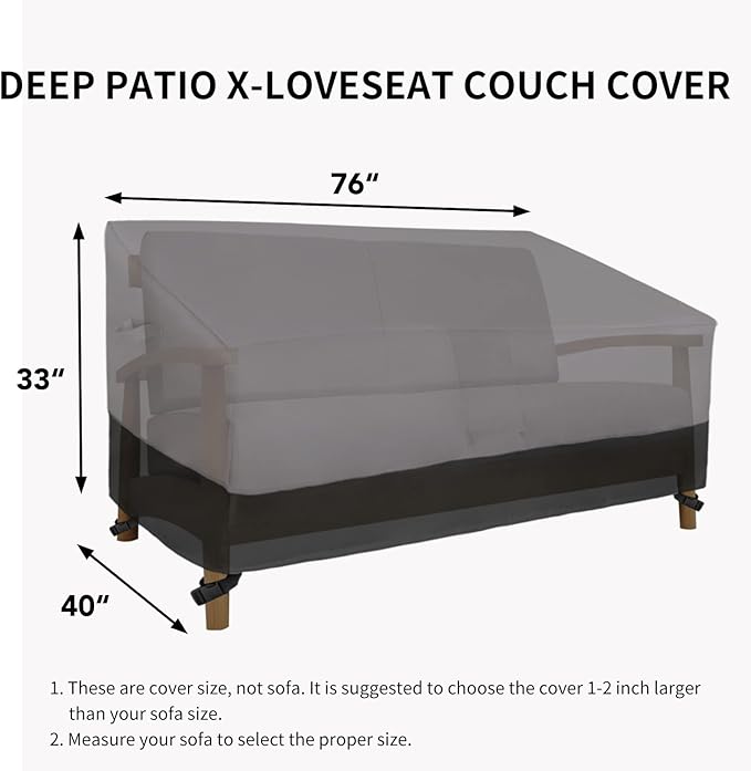 Easy-Going Waterproof Outdoor Loveseat Cover, Heavy Duty Deep 2-Seater Patio Couch, Windproof Furniture With Air Vent (76Wx40Dx33H inch, Gray/Black)