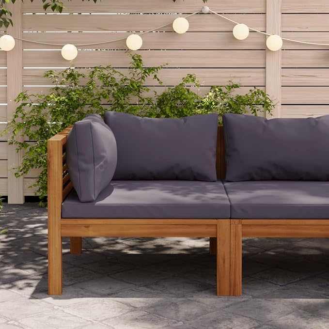 Sectional Corner Sofa with Dark Gray Cushions, Solid Acacia Wood Single Corner Sofa Chair, Outdoor Conversation Set Sectional Sofa Chair for Porch, Deck, Backyard,-425