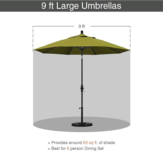 California Umbrella 9' Round Aluminum Patio Umbrella, Crank Lift, Collar Tilt, Bronze Pole, Kiwi Olefin