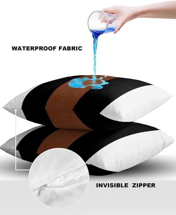 Outdoor Waterproof Throw Pillow Covers Set of 2 Brown Black White Pillowcases 26x26 Inches Boho Style Patio Decorative Pillows Cushion Case Patio Pillows for Couch Bed Chair Garden