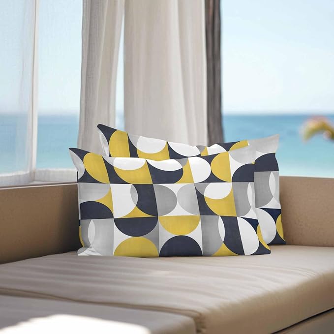 Vandarllin Outdoor Throw Pillows Covers 20x12 inch Set of 2 Waterproof Mid Century Geometric Decorative Zippered Cushion Covers for Patio Furniture, Abstract Modern Yellow Lumbar Pillowcases