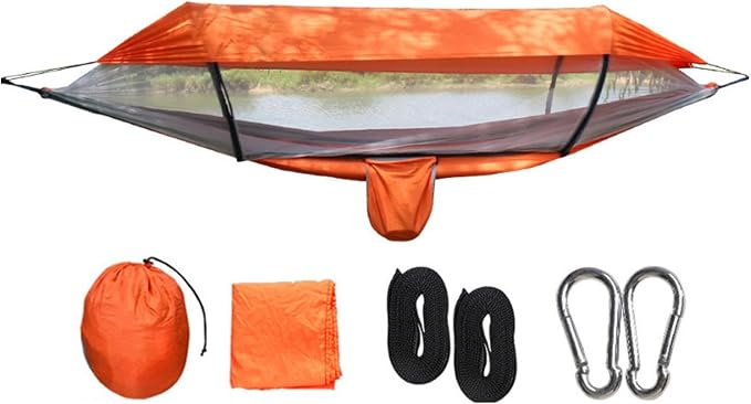 Quick Setup Hammock Including Netting and Canopy Perfect for Backyard or Holiday Sun Shelter Hammock