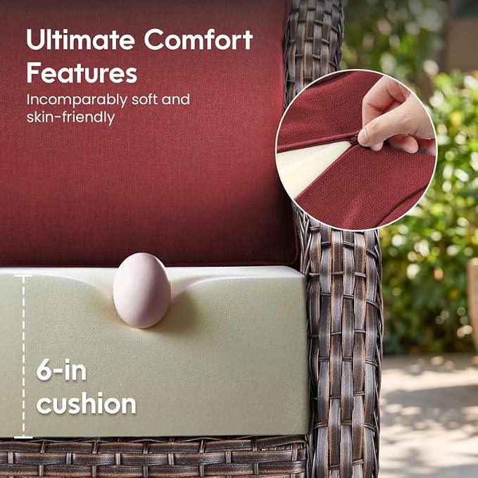 Luxury 22*24*6in Outdoor Patio Cushions, 4 Pieces Red Outdoor Cushion | 6'' Thick Outdoor Cushions, Water-Resistant, Reversible, Removable Cover, for Patio Chairs Sofa Couch Loveseat