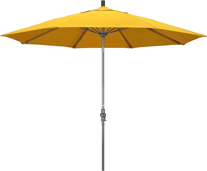 California Umbrella 11Ft Fiberglass Rib Patio Umbrella, Hand-Crank, Tilt-Collar, Gray Frame, Solution Dyed Lemon Fabric