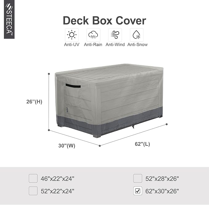 Patio Deck Box Cover Waterproof Outdoor Rectangular Storage Bench Cover 62L x 30W x 26H inch