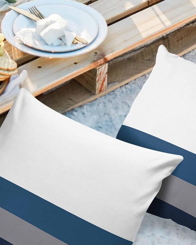 Outdoor Waterproof Pillow Covers for Patio Furniture Simple Stripe Decorative Throw Pillow Cover Geometric Pattern Pillowcases Set of 2 Cushion Case for Sofa Couch Chair Home Decor 26x26 inch