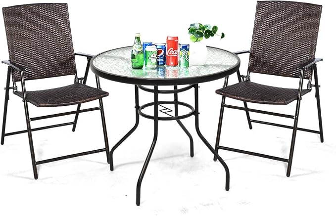 S AFSTAR 5 Pieces Patio Dining Set, 4 Folding Chairs with Table, Portable Wicker Chairs Furniture Set for Outdoor Garden Backyard (4 Chairs w/ 28''H Classic Round Table)