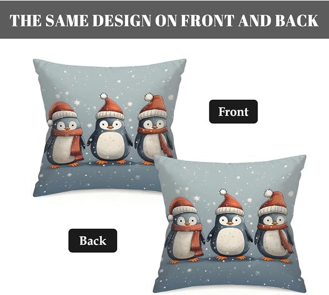 20x20 Inch Outdoor Pillow Covers Set of 2 Waterproof Throw Pillow Covers Decorative Couch Cushion Covers Christmas Penguin Square Pillowcases Protectors for Patio Garden Sofa