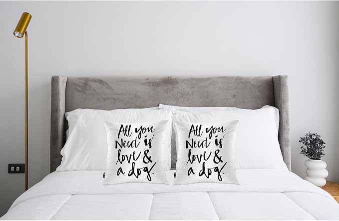 Swono Love Phrase Home Decorative Throw Pillows Covers, All You Need is Love and A Dog Set of 2 Outdoor Pillow Case for Livingroom Bedroom, Boho Pillow Cushion Covers for Man Woman 18"X18"