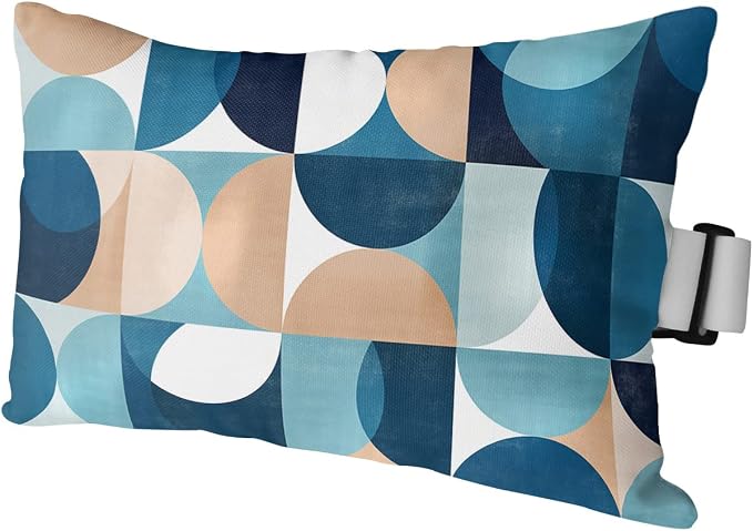 Outdoor Pillows Covers with Inserts Retro Middle Ages Abstract Geometic Teal Blue Pattern Waterproof Pillow with Adjustable Strap Throw Pillows for Patio Furniture Recliner Lounge Chair, 11"x16", 1PCS