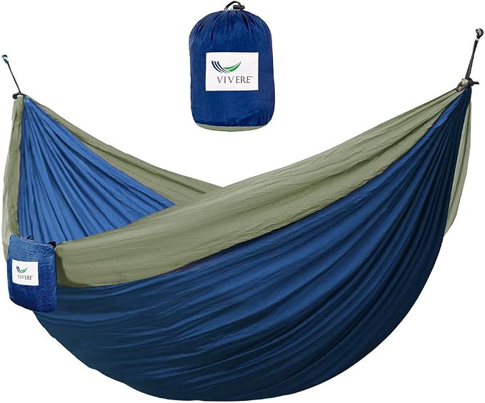 Vivere Parachute Nylon Double Hammock, Navy/Olive