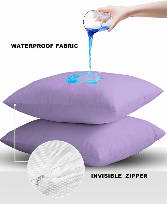 Outdoor Waterproof Throw Pillow Covers Set of 2 Lavender Purple Pillowcases 18x18 Inches Simple Style Patio Decorative Pillows Cushion Case Patio Pillows for Couch Bed Chair Garden