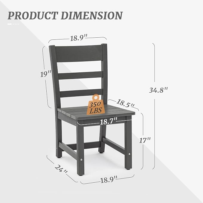 Cozyman Armless Outdoor Dining Chairs Set of 4, All Weather Resistant HDPS Patio Dining Chairs, Classic Dining Chair Support 350 LBS, for Outdoor Indoor, Lawn, Garden, Backyard, Dark Gray